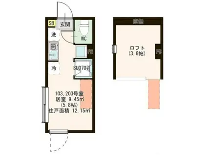 アルカディア上板橋(ワンルーム/1階)の間取り写真