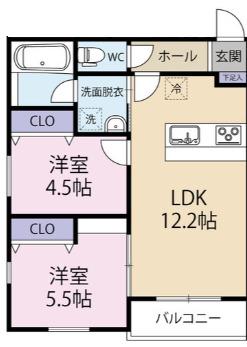 GRACE下六万寺(2LDK/3階)の間取り写真