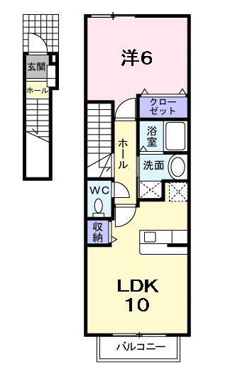 ロックビル ハイツ(1LDK/2階)の間取り写真