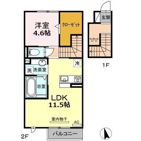豊橋鉄道東田本線 井原駅(愛知) 徒歩3分 2階建 築8年(1LDK/2階)の間取り写真