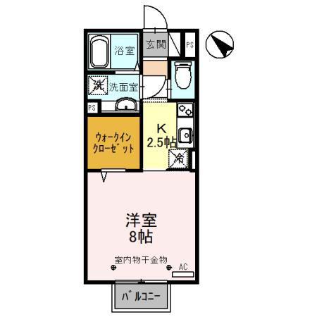 サンライブD(1K/2階)の間取り写真