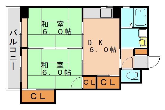 駅東レジデンス(2DK/2階)の間取り写真