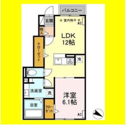 レナシード(1LDK/1階)の間取り写真
