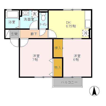 フラワーレジデンス北山 C(2DK/1階)の間取り写真