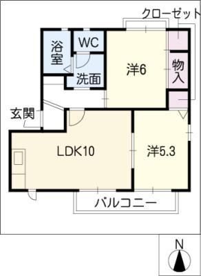 フォレストカーサ B棟(2LDK/2階)の間取り写真
