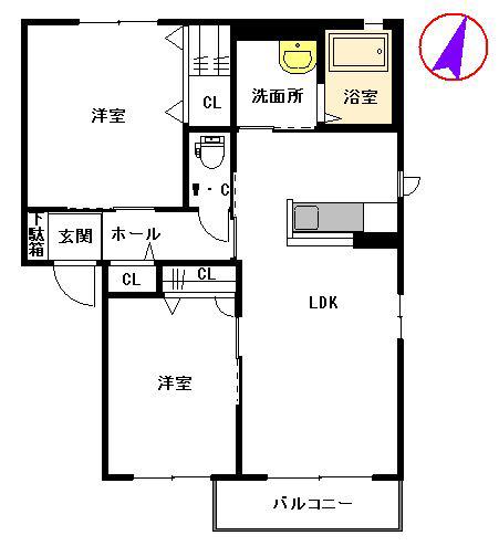 MASTメゾン戸坂 A(2LDK/2階)の間取り写真