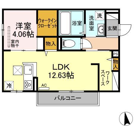 ミーティア皆春(1LDK/1階)の間取り写真