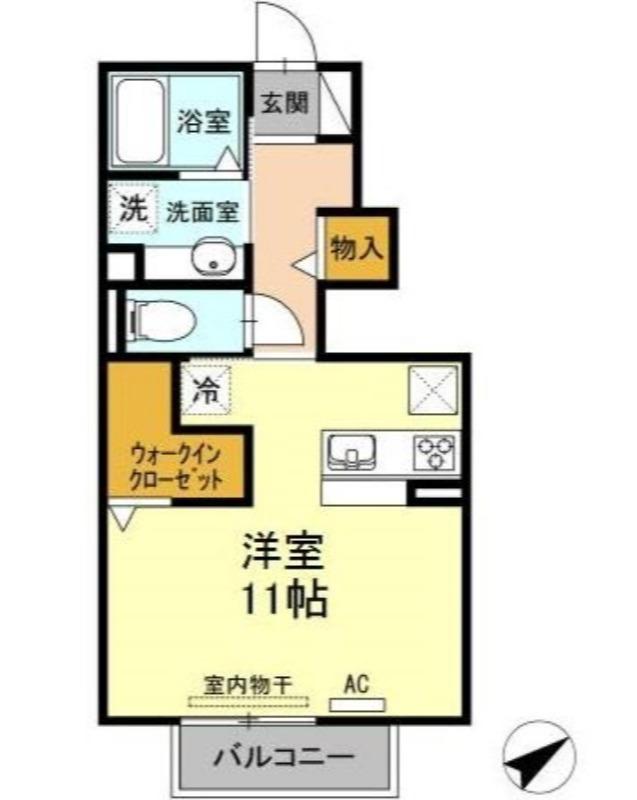 ウッドイン(ワンルーム/1階)の間取り写真