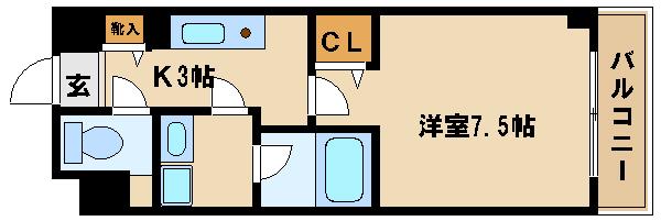 フェリーチェス(1K/3階)の間取り写真