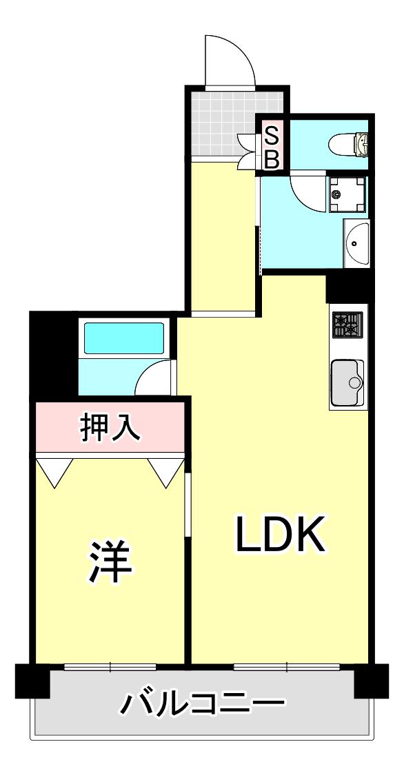 岡本パークマンション(1LDK/5階)の間取り写真