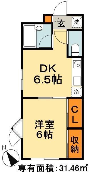 RK汐見ヶ丘(1DK/2階)の間取り写真