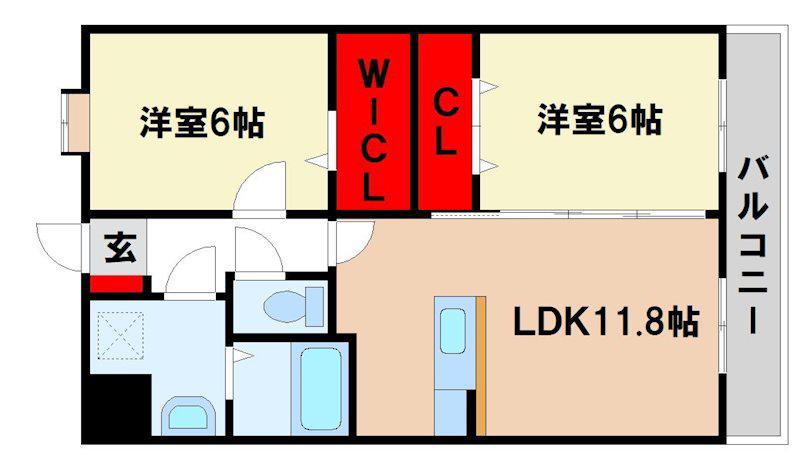 ファインビスタ太宰府(2LDK/7階)の間取り写真