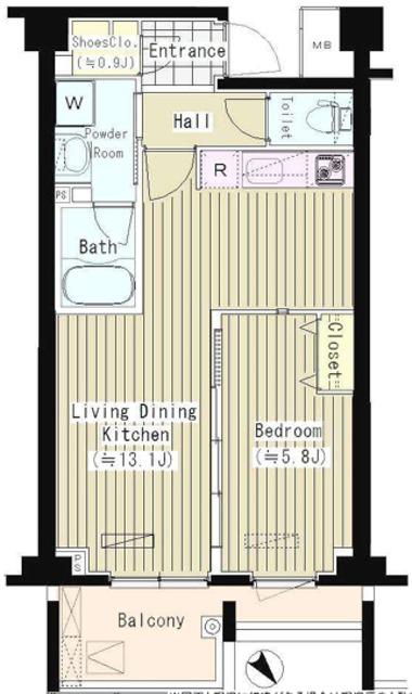 PRIME URBAN 東中野 COURT(1LDK/4階)の間取り写真