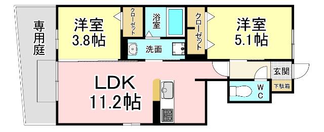 DーROOM N.T(2LDK/1階)の間取り写真