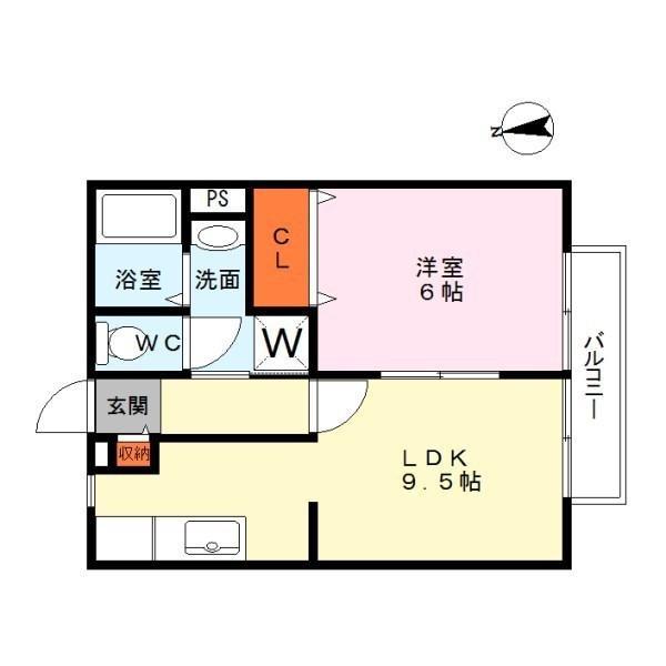 カサベルデ追分(1LDK/2階)の間取り写真