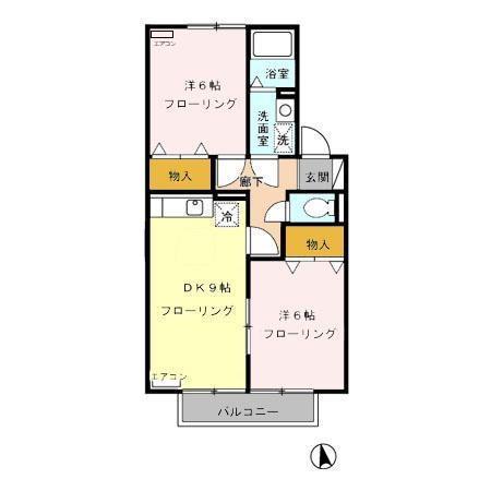 ウィルモアS(2DK/2階)の間取り写真