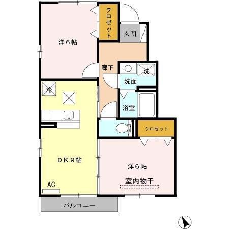 N COURT(2DK/1階)の間取り写真