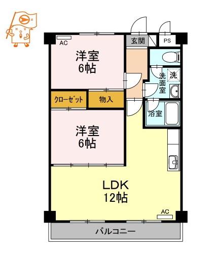 その木ハイツ(2LDK/5階)の間取り写真