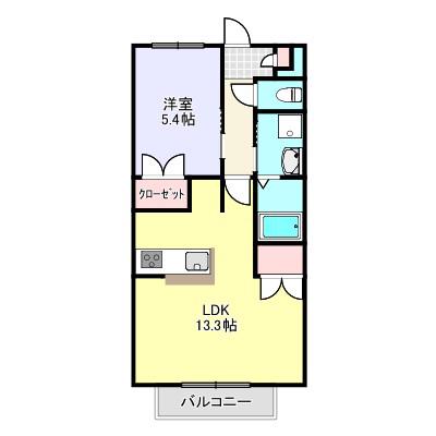 JR上越線 高崎問屋町駅 徒歩30分 3階建 築24年(1LDK/3階)の間取り写真