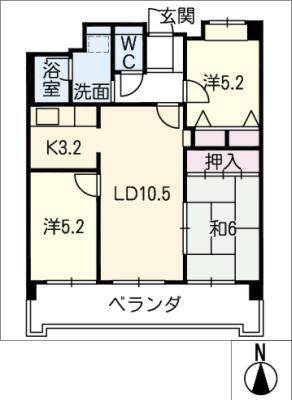 エスポア曙(3LDK/4階)の間取り写真
