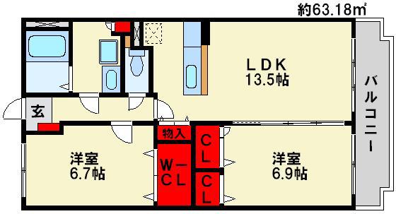 GOOD WOOD S(2LDK/1階)の間取り写真