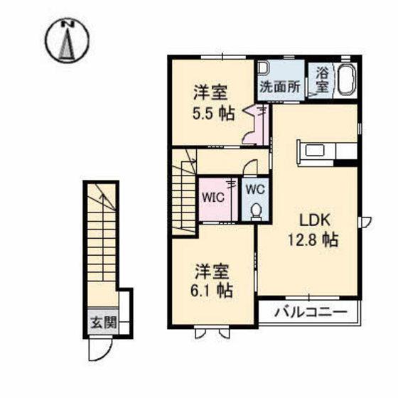 メゾンボヌールB棟(2LDK/2階)の間取り写真