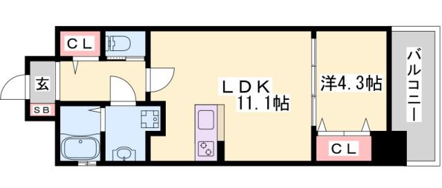 ラルース元塩町(1LDK/7階)の間取り写真