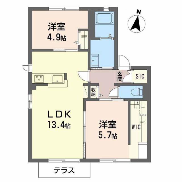 ディアス松並 B棟(2LDK/1階)の間取り写真