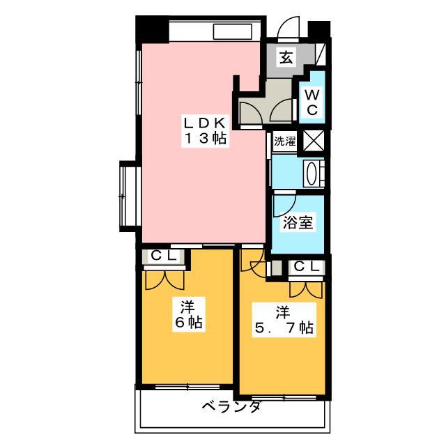 静岡馬渕エンブルコート(2LDK/9階)の間取り写真