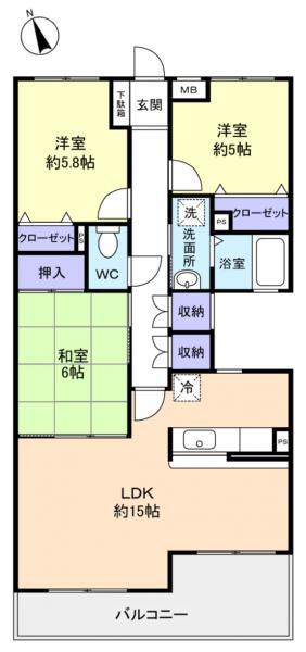 コルディアーレ西志津(3LDK/2階)の間取り写真