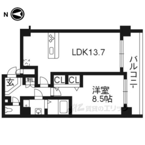 スワンズ京都油小路(1LDK/8階)の間取り写真