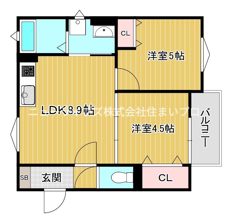 ミモザイズム上野口町(2LDK/1階)の間取り写真