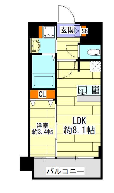 プレサンス新大阪ジェイズ(1LDK/2階)の間取り写真