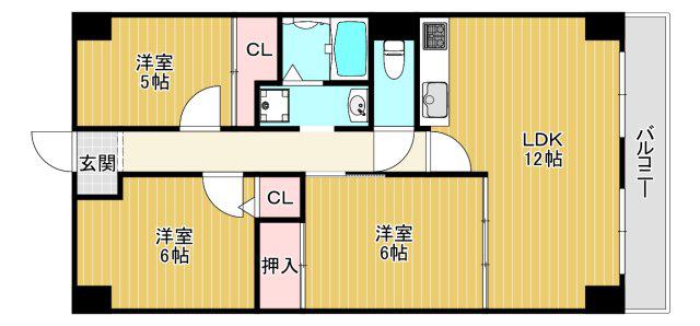 サンファースト京橋(3LDK/2階)の間取り写真