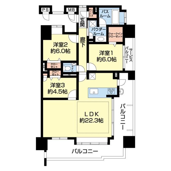 アクタス籠町グランミライ(3LDK/11階)の間取り写真