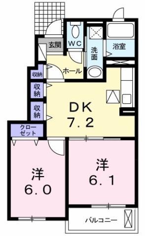 グリーンハイツ古城A(2LDK/1階)の間取り写真