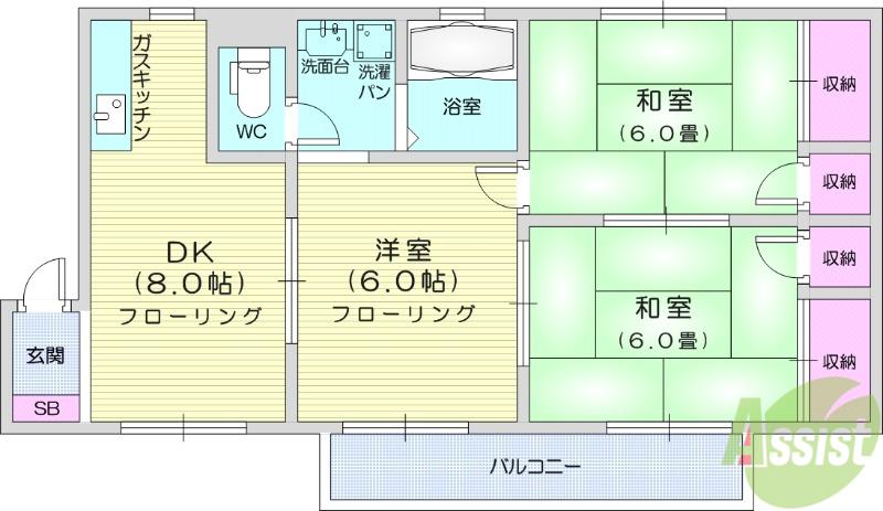 メゾンソレイユ中山Ⅰ(3DK/1階)の間取り写真