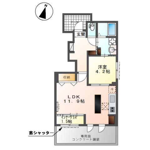 AMFORETII(1LDK/1階)の間取り写真