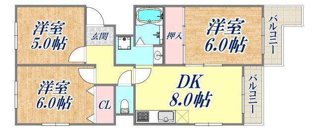 アビタコアⅢ(3DK/1階)の間取り写真