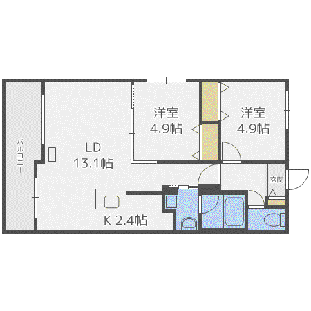 ブランシャール東屯田通(2LDK/2階)の間取り写真