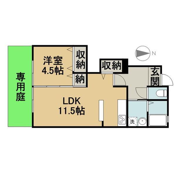 ハピネスアオシゲ(1LDK/1階)の間取り写真
