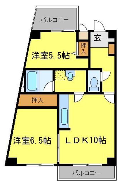 シンフォニーハイツ(2LDK/2階)の間取り写真