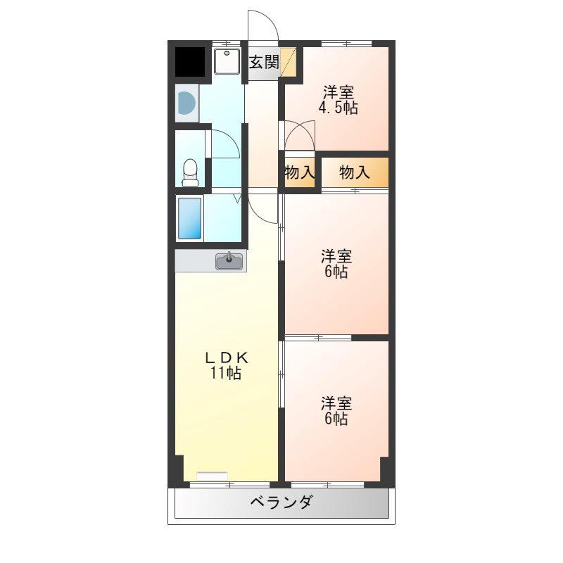 ソーラーハイツあづさ(3LDK/9階)の間取り写真