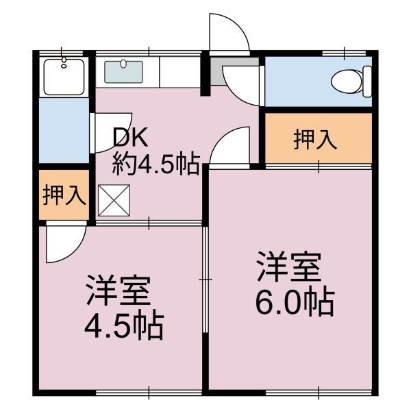 白川荘(2DK/2階)の間取り写真