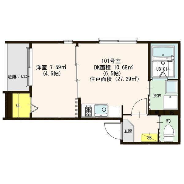 HARMONY TERRACE 深草下川原町(1DK/1階)の間取り写真