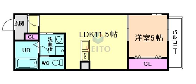 HERBE豊中曽根(1LDK/3階)の間取り写真
