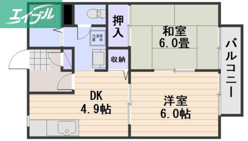 パナハイツ芳泉B棟(2DK/2階)の間取り写真