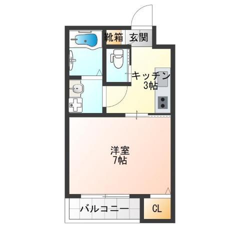 SUN生A号棟(1K/2階)の間取り写真