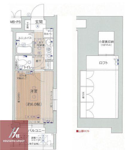 エステムコート梅田茶屋町デュアルスペース(1K/2階)の間取り写真