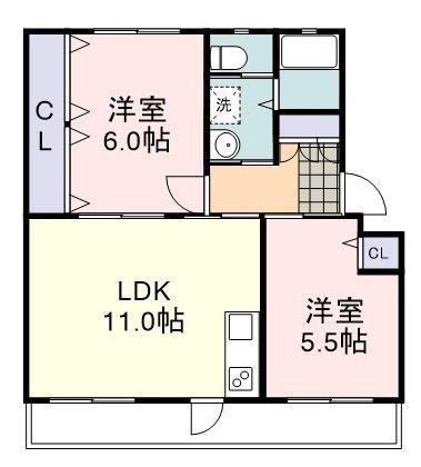 ふじみコーポラス(2LDK/2階)の間取り写真